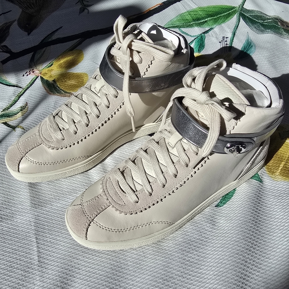 Coach C213 High Top Sneakers Chalk Sheep Nappa Suede Size 8